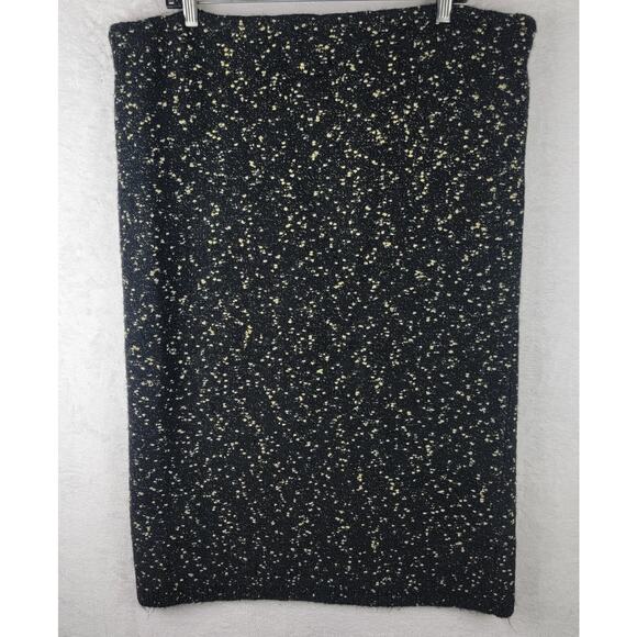Ann Taylor XL Knit Pull On Midi Skirt Black Gold Metallic Party Holiday Office - Picture 2 of 8